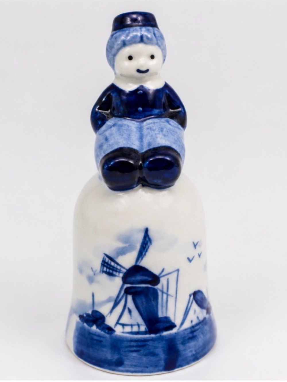 Vintage Hand Painted Delft Dutch Boy Porcelain Bell Figurine Bell